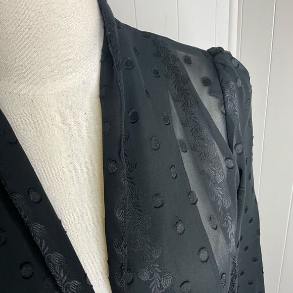 Vintage Loren Women Medium Open Front Dot Pattern Sheer Blouse Black Long Sleeve - Picture 3 of 15